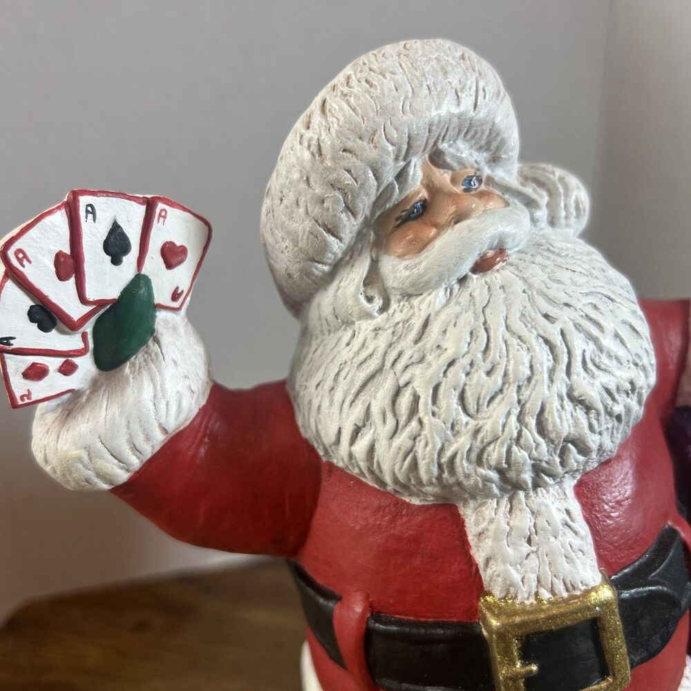 Santa Jackpot Gambling Cards Dice Poker Hand Figurine Hand Painted 2002 8.5 Inch - Picture 12 of 12
